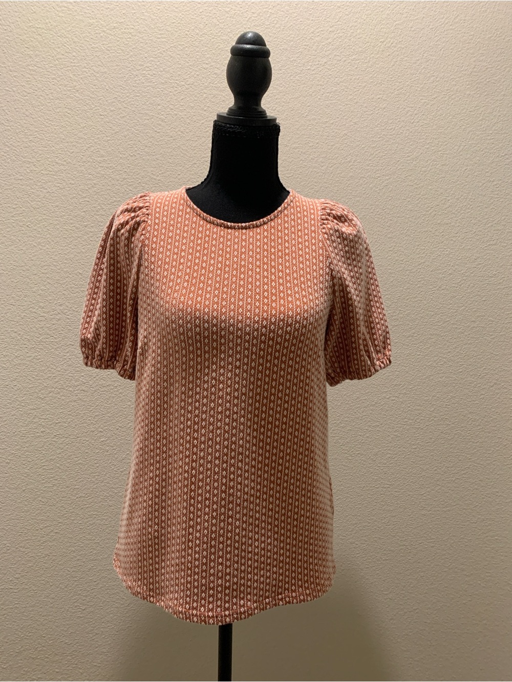 Madewell Peach-Pink Geo Print Puff-Sleeve Blouse (Size XS)